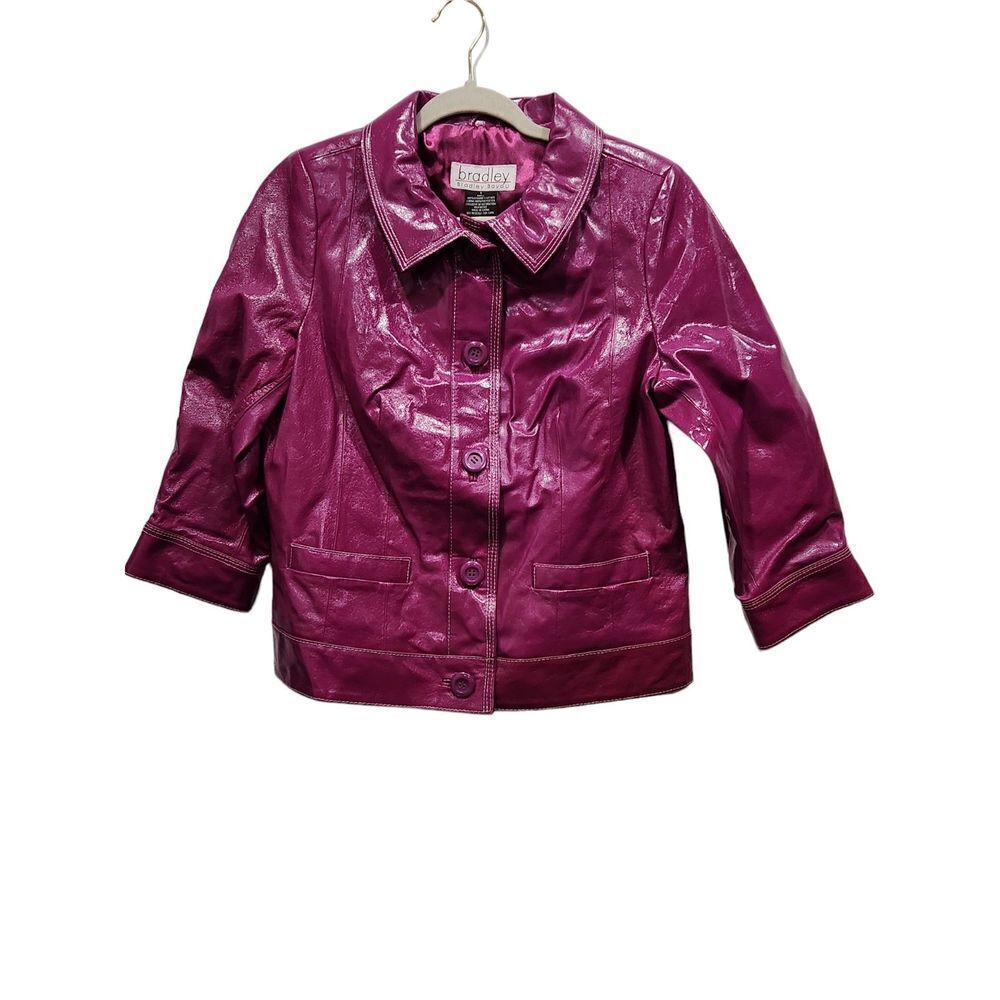 New! Bradley Bayou Magenta Patent Leather Button Front Jacket, S